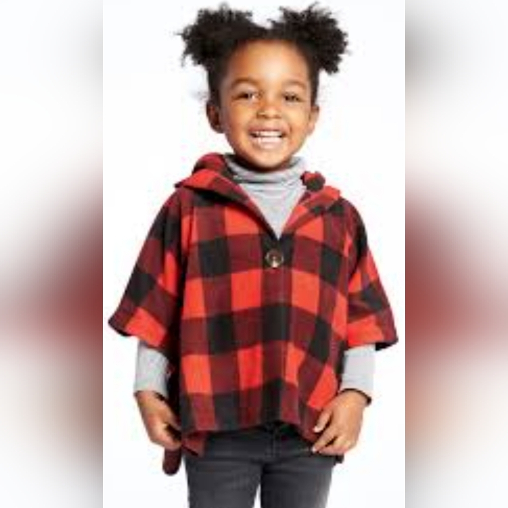 Toddlers kids plaid poncho